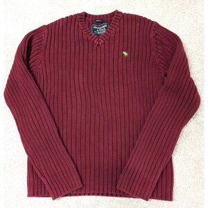 Abercrombie & Fitch Mens Muscle Sweater Large Burgundy Ribbed Y2K Preppy V-Neck